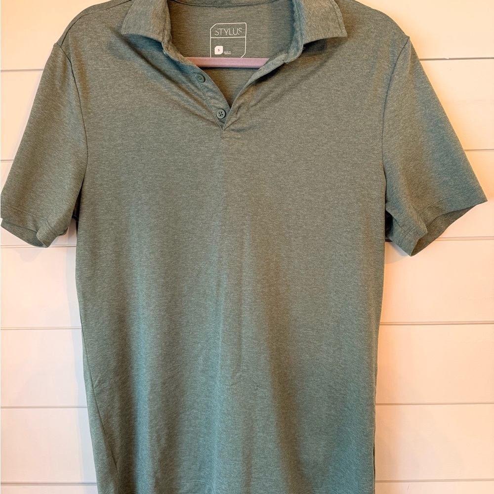 STYLUS Men's Green‎ Polo Shirt S Short Sleeve Button Knit Casual